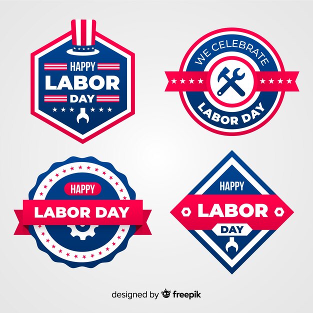 Flat labor day badge collection