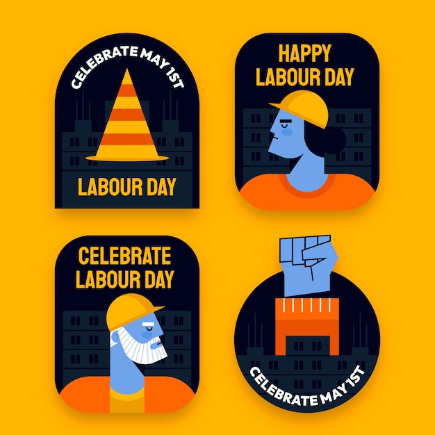 Flat labor day badges collection