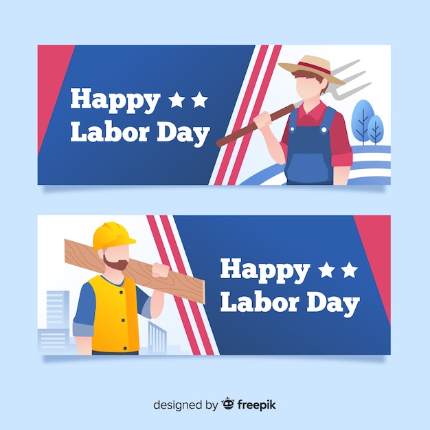 Flat labor day banner templates