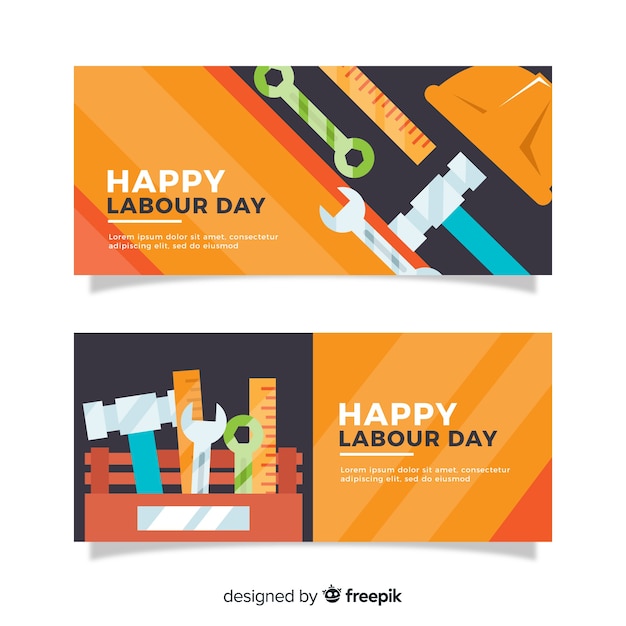 Flat labor day banners