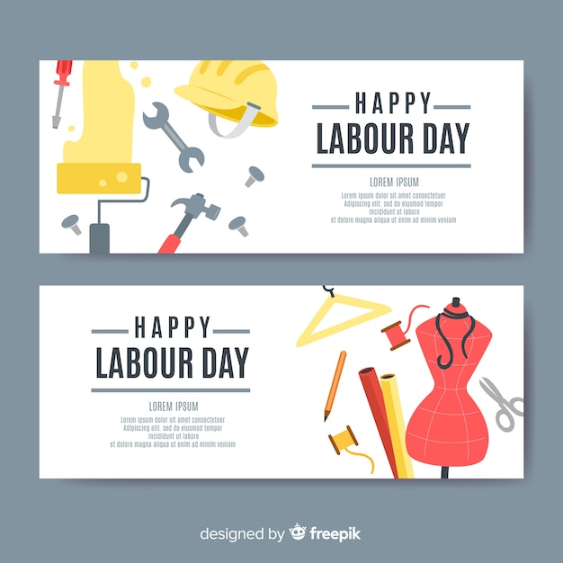 Flat labor day banners