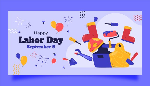 Free vector flat labor day horizontal banner template