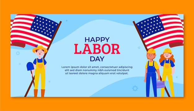 Free vector flat labor day horizontal banner template