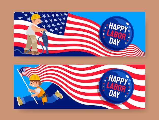 Flat labor day horizontal banners set