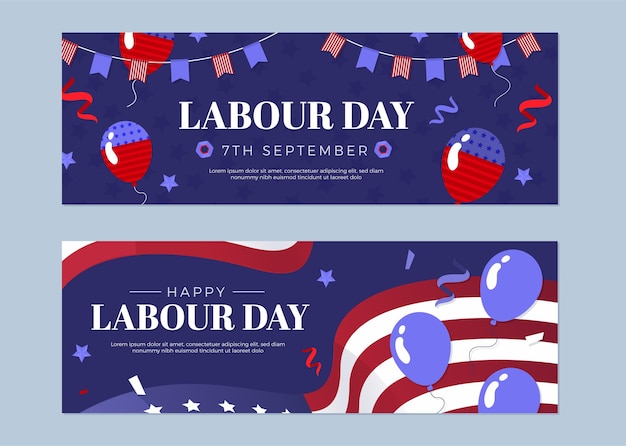 Flat labor day horizontal banners set