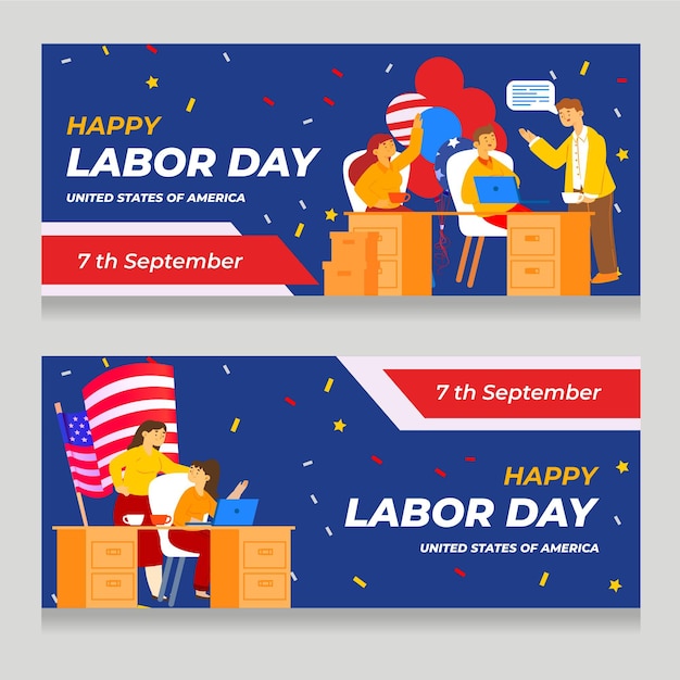 Free vector flat labor day horizontal banners set