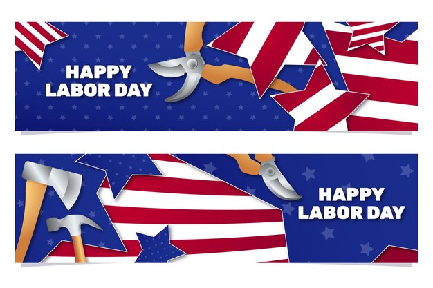 Flat labor day horizontal banners set