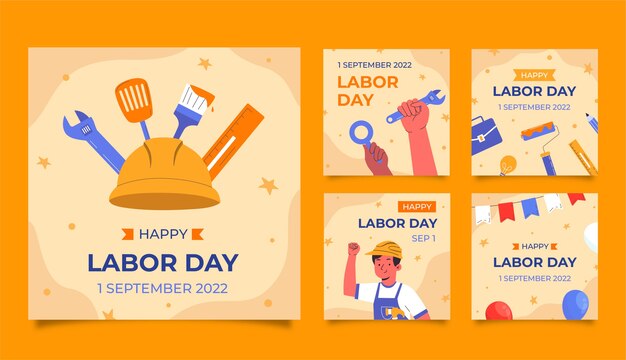 Flat labor day instagram posts collection