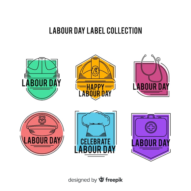 Free vector flat labor day label collection