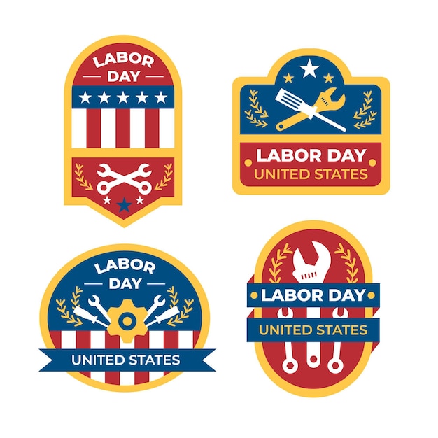 Free vector flat labor day labels collection