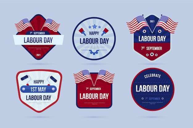 Flat labor day labels collection