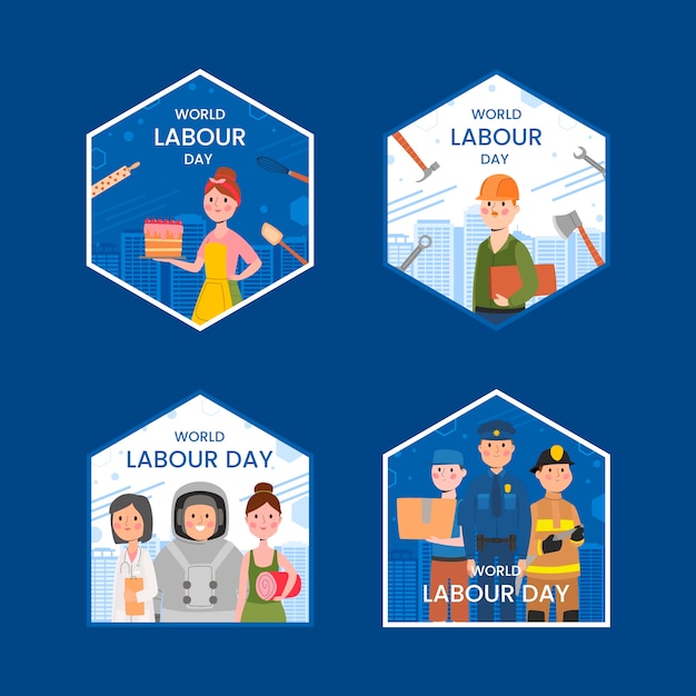 Free vector flat labor day labels collection