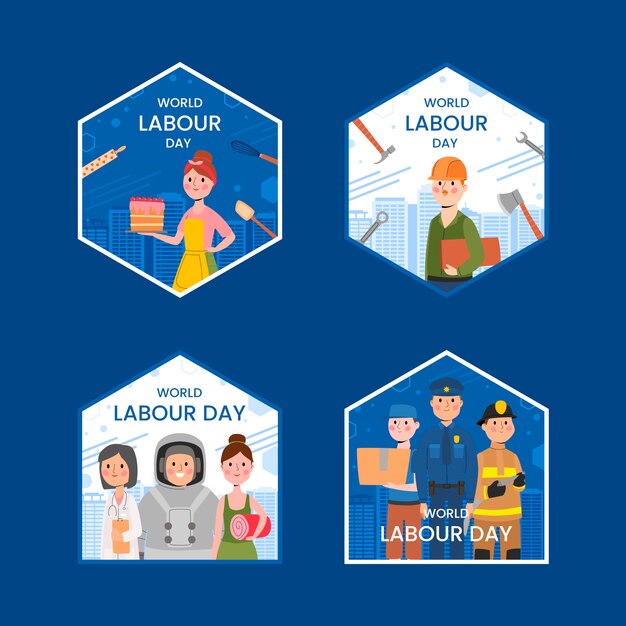 Flat labor day labels collection