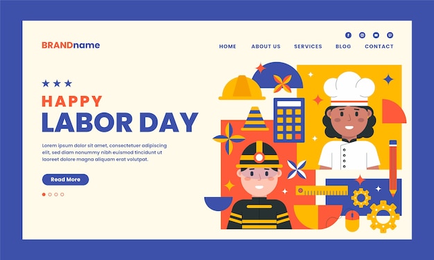 Flat labor day landing page template