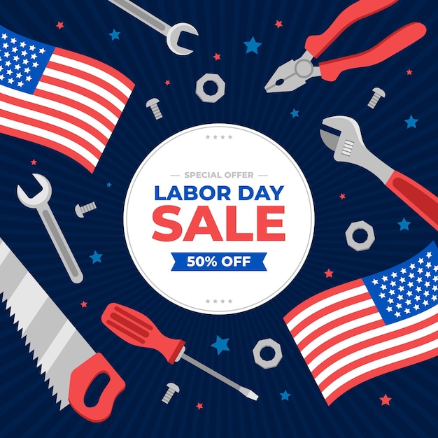 Flat labor day sale illustration