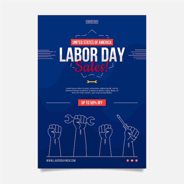 Flat labor day sale vertical poster template