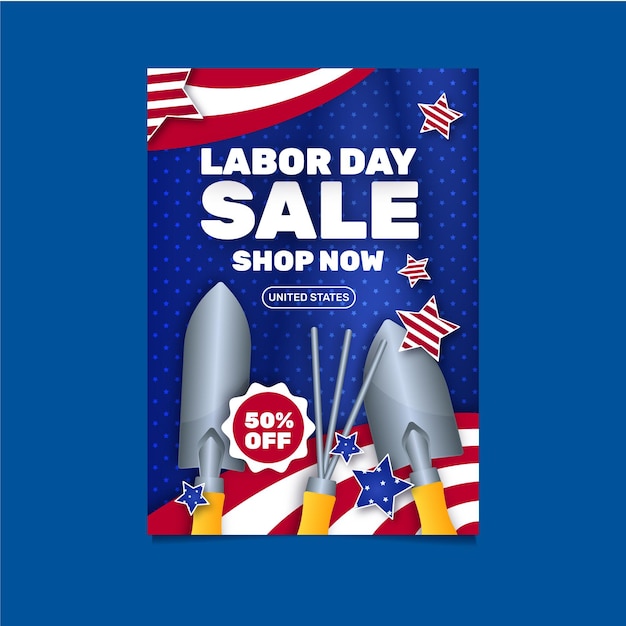 Flat labor day sale vertical poster template