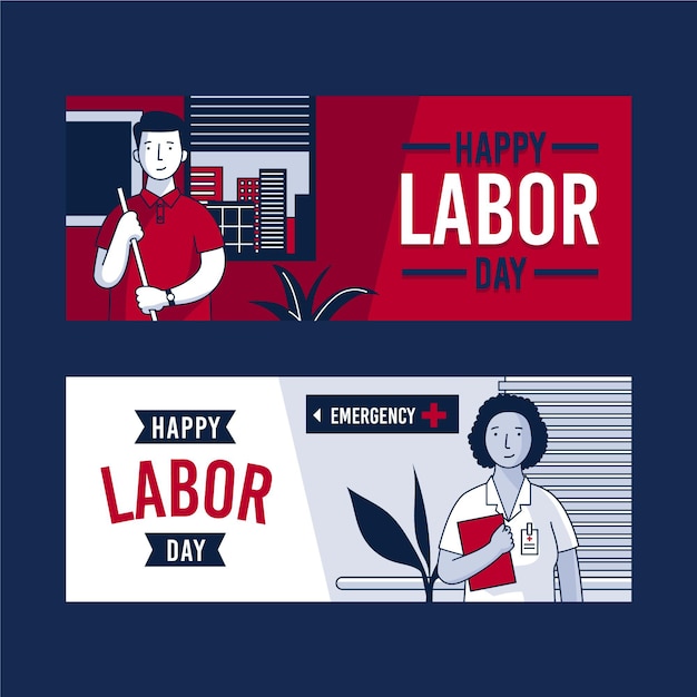 Flat labor day usa banners