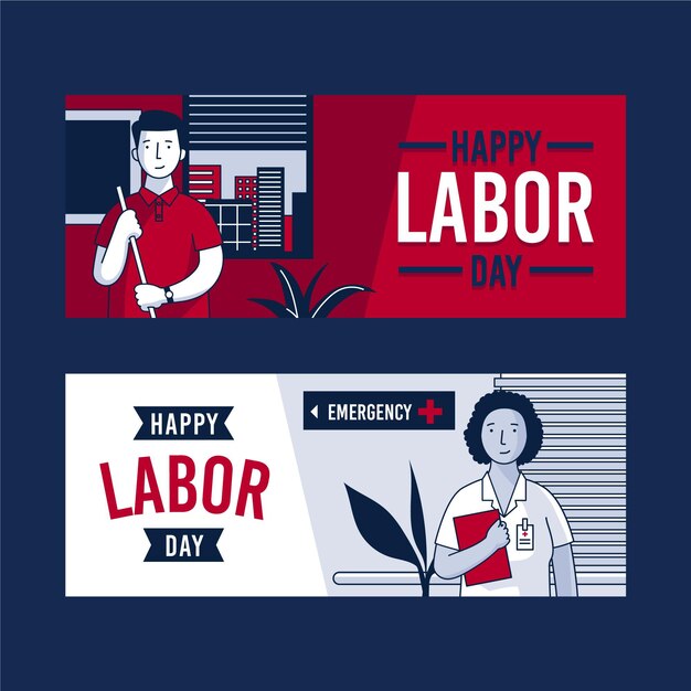 Flat labor day usa banners