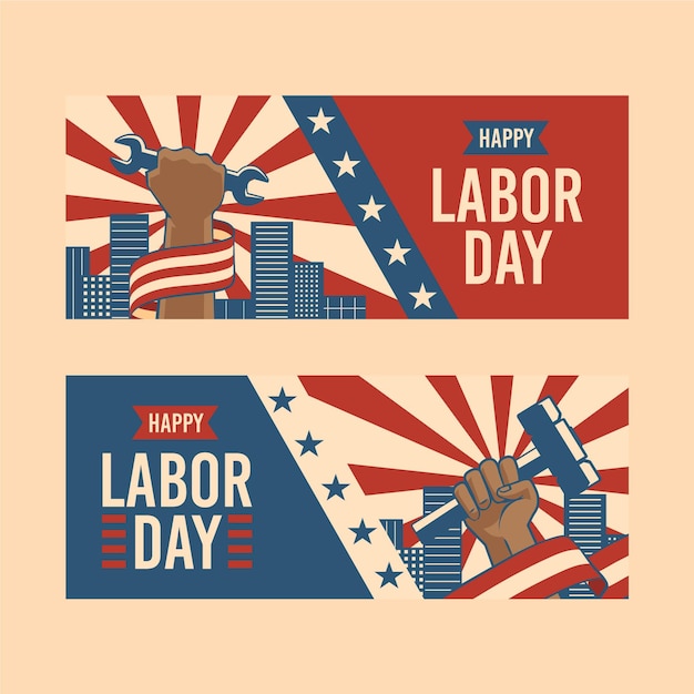 Free vector flat labor day usa banners