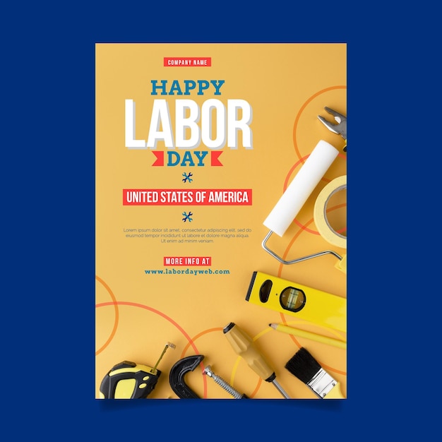 Flat labor day vertical flyer template with photo