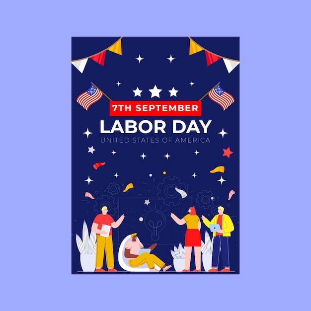 Flat labor day vertical poster template