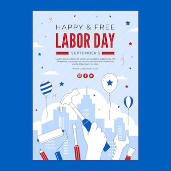 Flat labor day vertical poster template