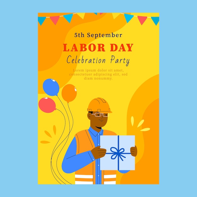 Free vector flat labor day vertical poster template