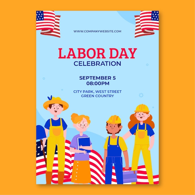 Free vector flat labor day vertical poster template