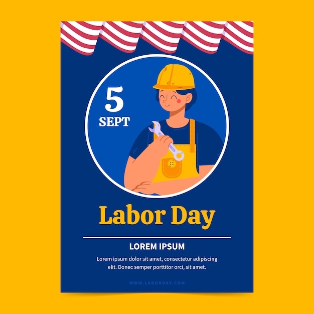 Flat labor day vertical poster template