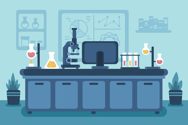 Illustrazione della stanza del laboratorio piatto