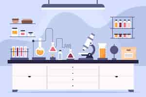 Free vector flat laboratory room with microscope