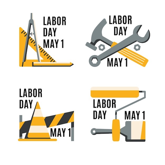 Free vector flat labour day badge collection