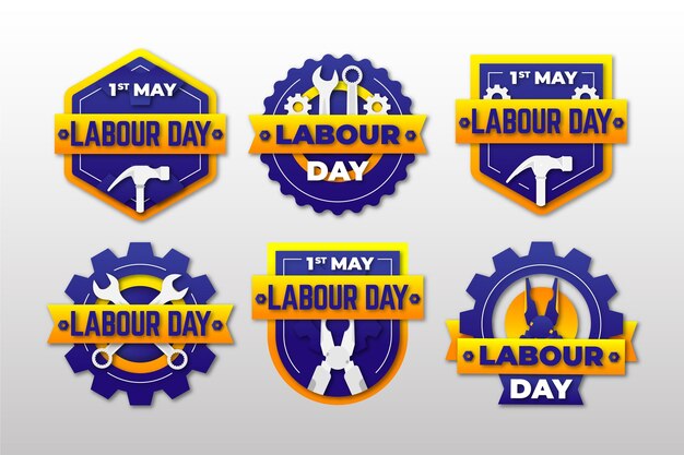 Flat labour day badge collection
