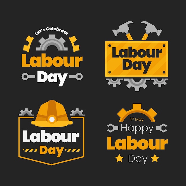 Vettore gratuito collezione di badge festa del lavoro piatto