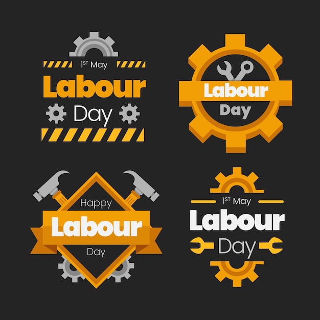 Flat labour day badge collection