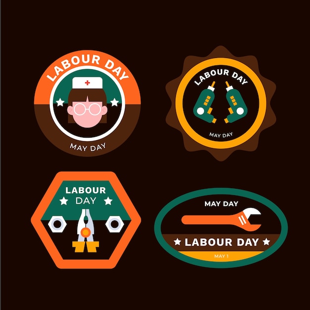 Free vector flat labour day badges collection