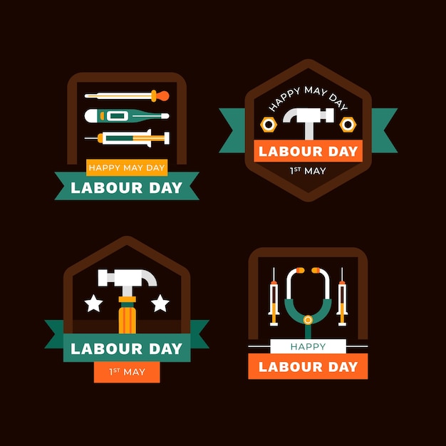 Flat labour day badges collection