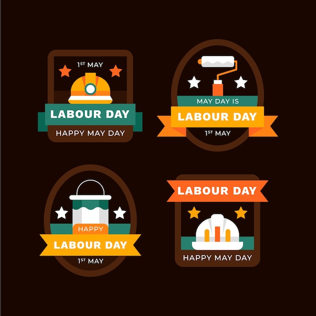 Free vector flat labour day badges collection