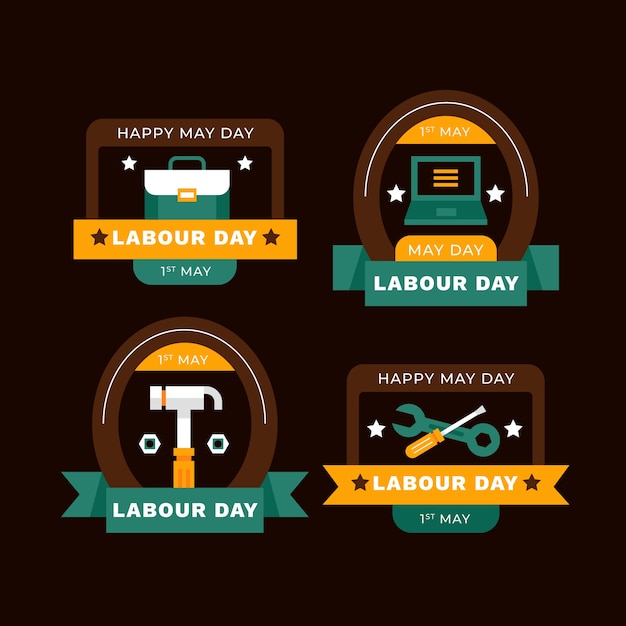 Free vector flat labour day badges collection