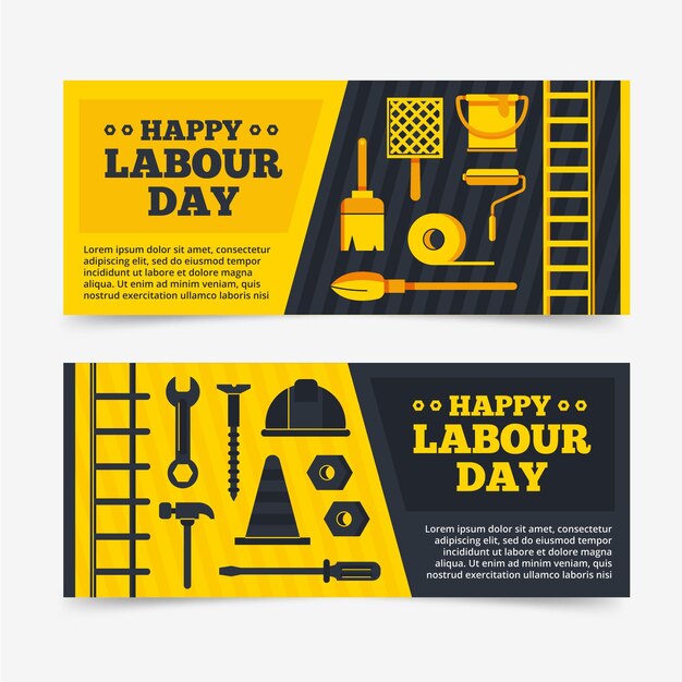 Flat labour day banners set