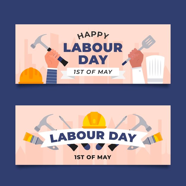 Flat labour day banners set