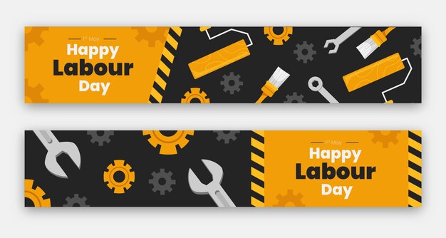 Flat labour day banners set