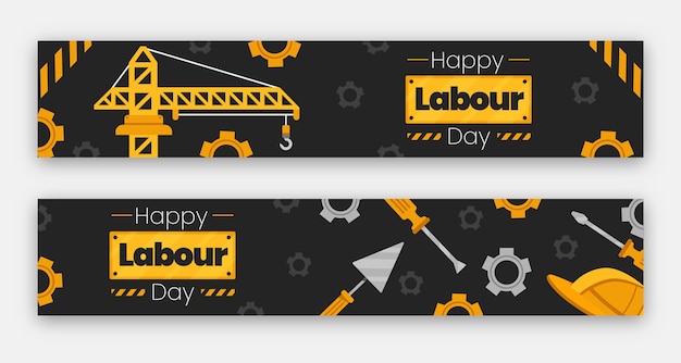 Flat labour day banners set