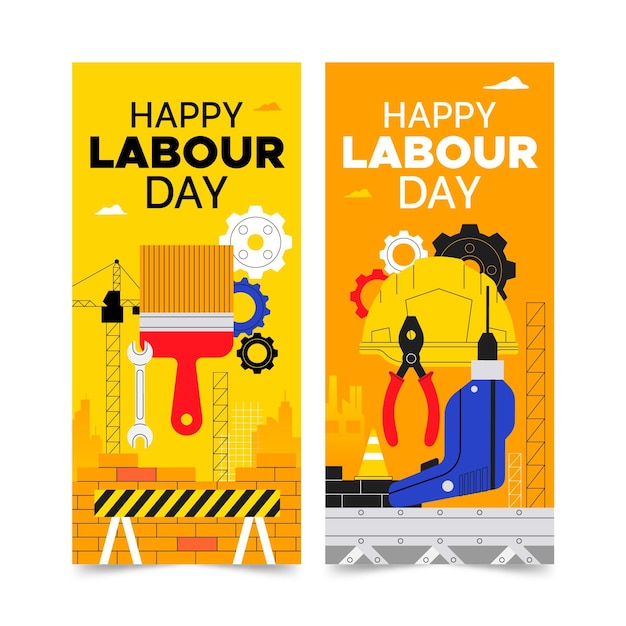 Vettore gratuito set di banner piatto festa del lavoro