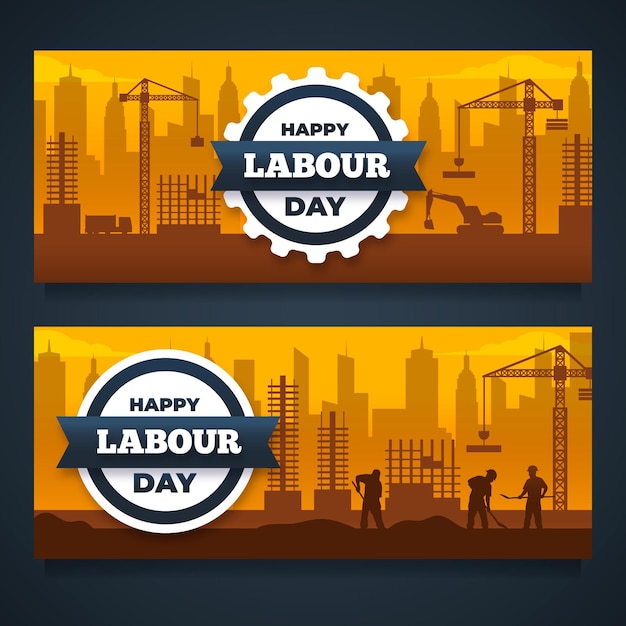 Flat labour day banners set