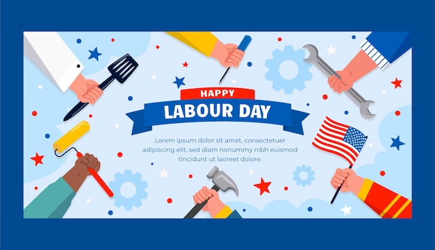 Flat labour day horizontal banner template