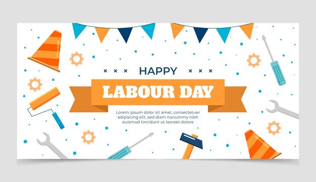 flat labour day horizontal banner template