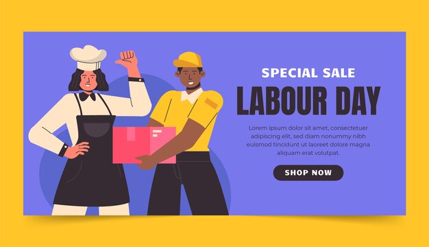 Flat labour day horizontal banner template