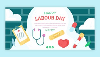 flat labour day horizontal banner template